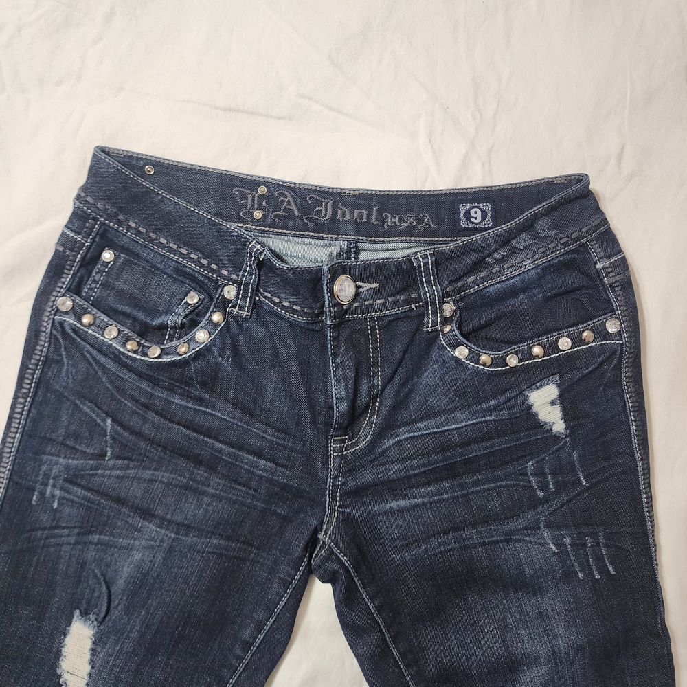 L.A. idol Dark Blue boots Jeans with Studded Details